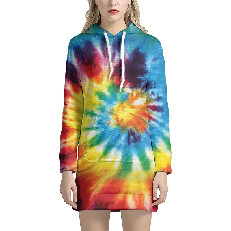 Colorful Tie Dye Print Pullover Hoodie Dress