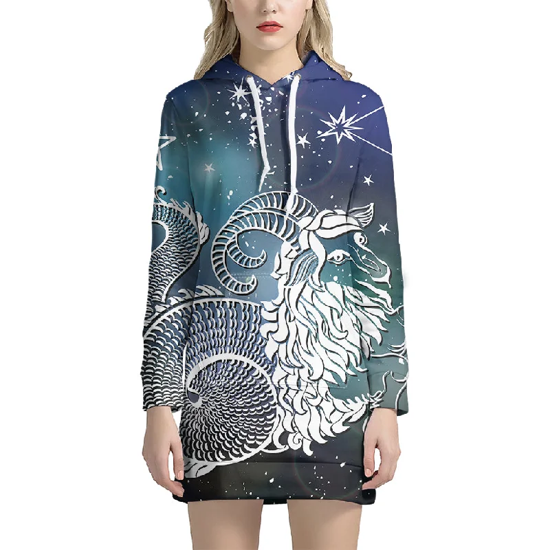 Constellation Of Capricorn Print Pullover Hoodie Dress