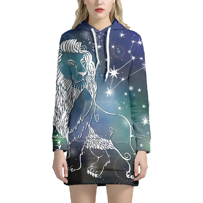 Constellation Of Leo Print Pullover Hoodie Dress