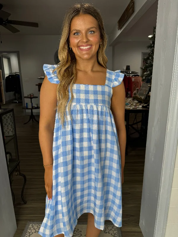 light blue checkered dress