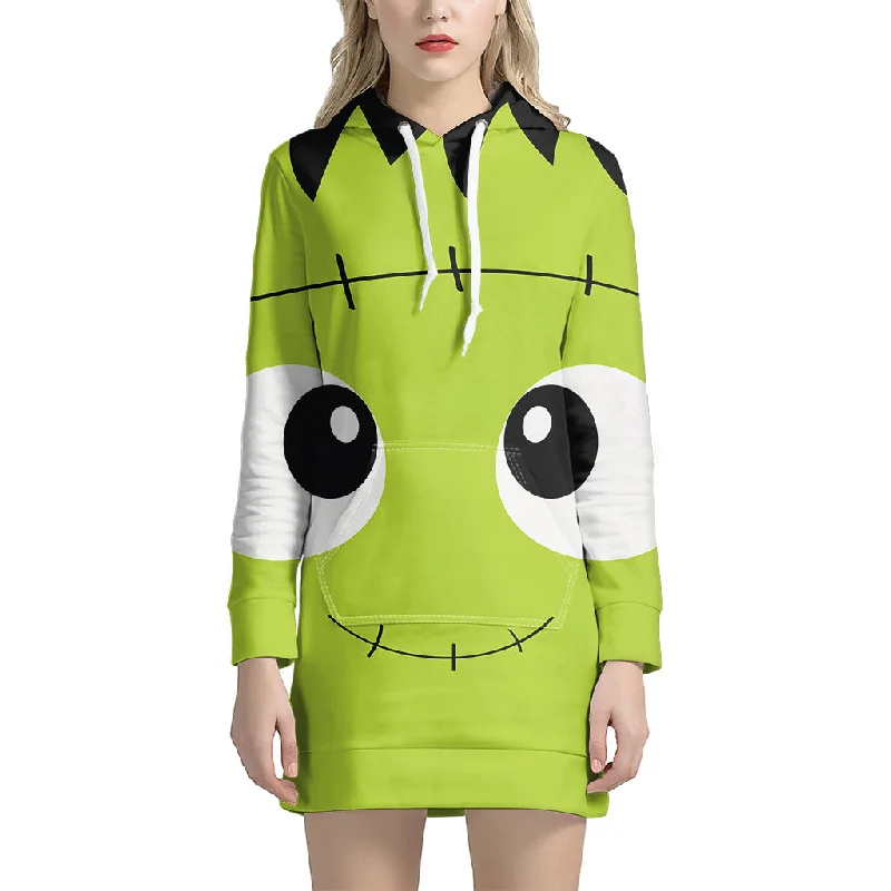 Cute Frankenstein Face Print Pullover Hoodie Dress