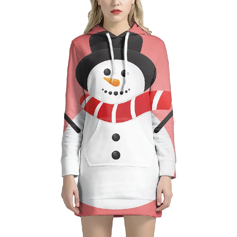 Cute Snowman Print Pullover Hoodie Dress