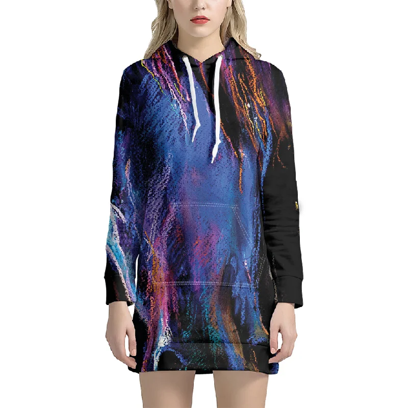 Dark Blue Horse Portrait Print Pullover Hoodie Dress