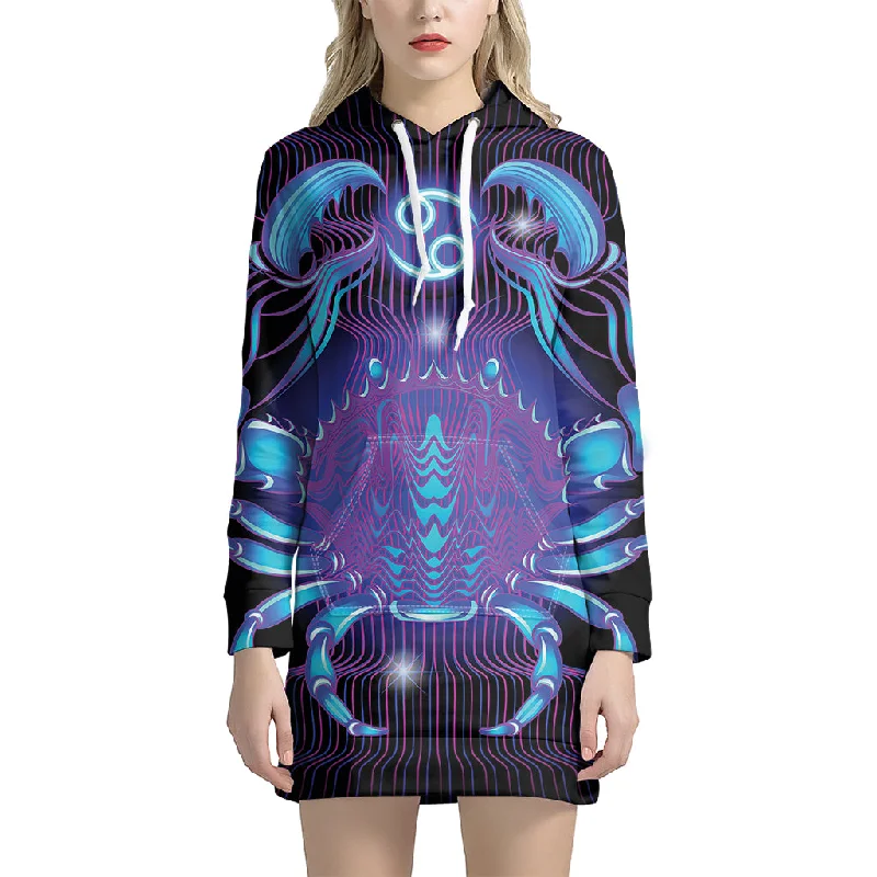 Dark Cancer Zodiac Sign Print Pullover Hoodie Dress