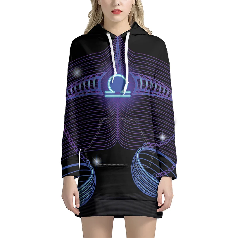 Dark Libra Zodiac Sign Print Pullover Hoodie Dress