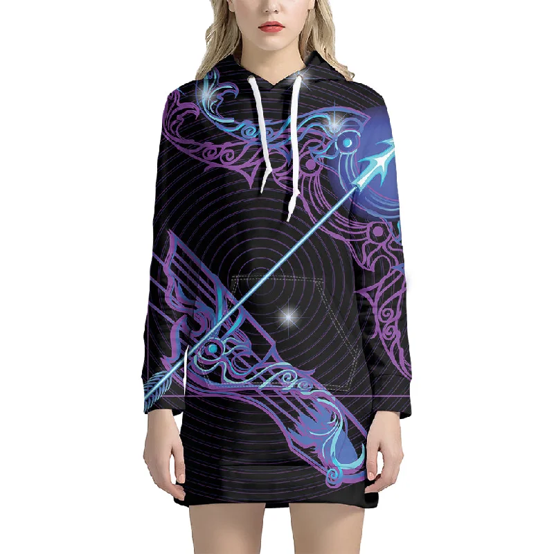 Dark Sagittarius Zodiac Sign Print Pullover Hoodie Dress