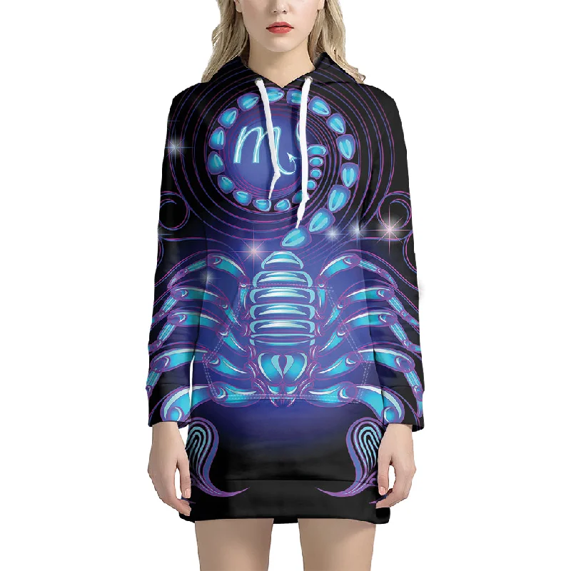 Dark Scorpio Zodiac Sign Print Pullover Hoodie Dress