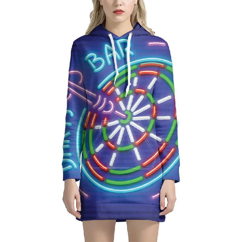 Darts Bar Sign Print Pullover Hoodie Dress