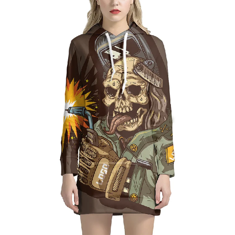 Dead Welder Print Pullover Hoodie Dress