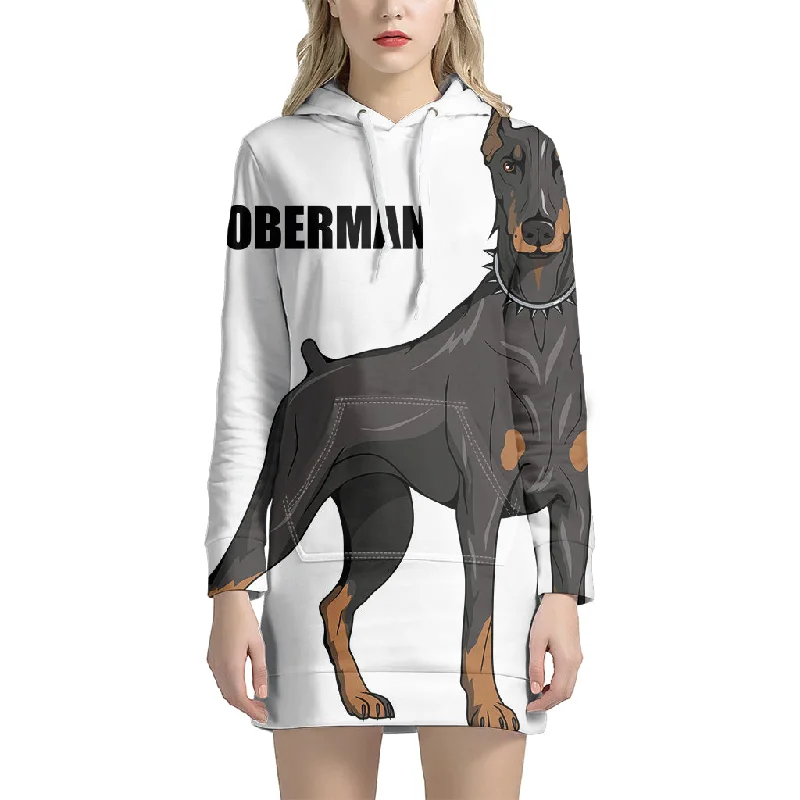 Doberman Pinscher Print Pullover Hoodie Dress