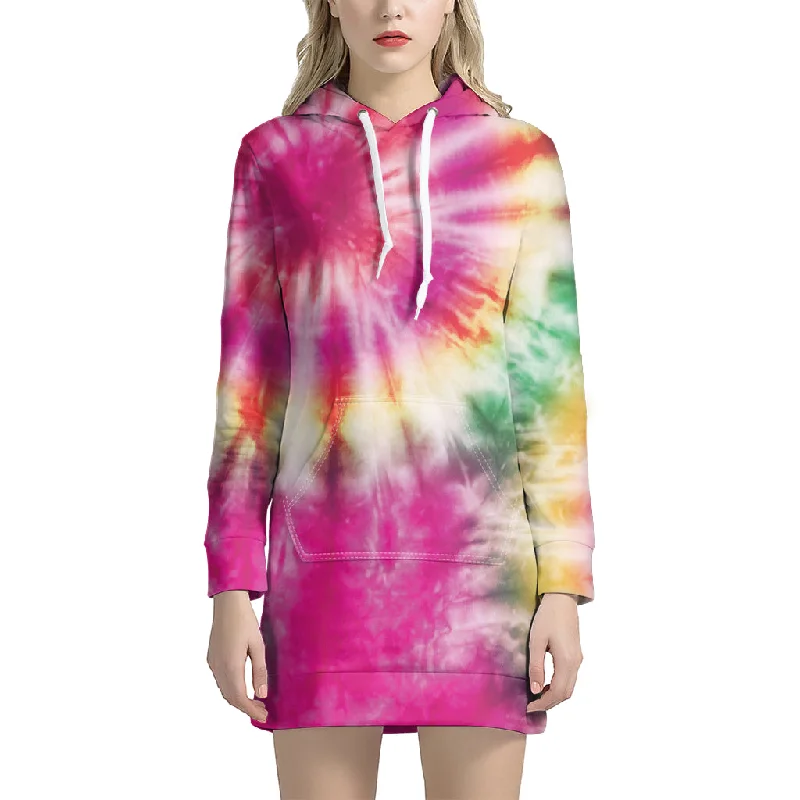 Double Tie Dye Print Pullover Hoodie Dress