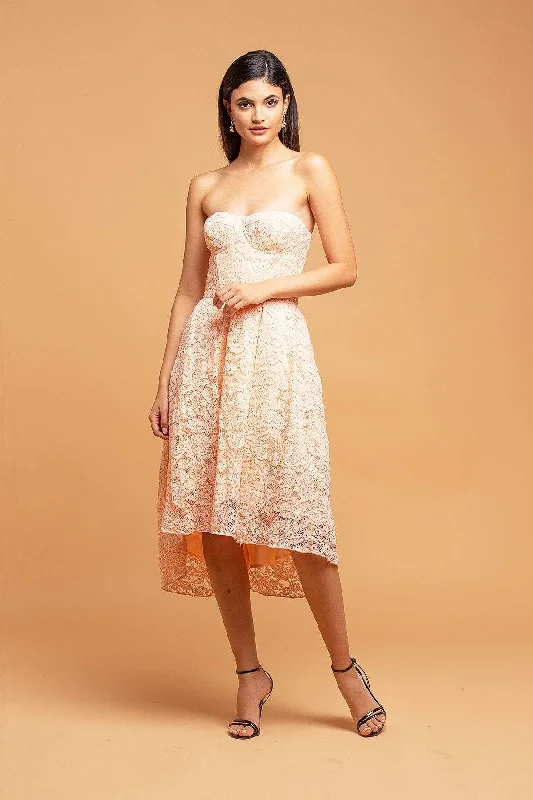 Strapless Lace Apricot Dress