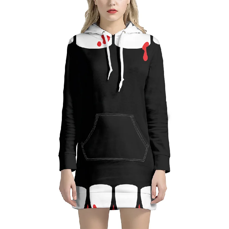 Dracula Fang Print Pullover Hoodie Dress