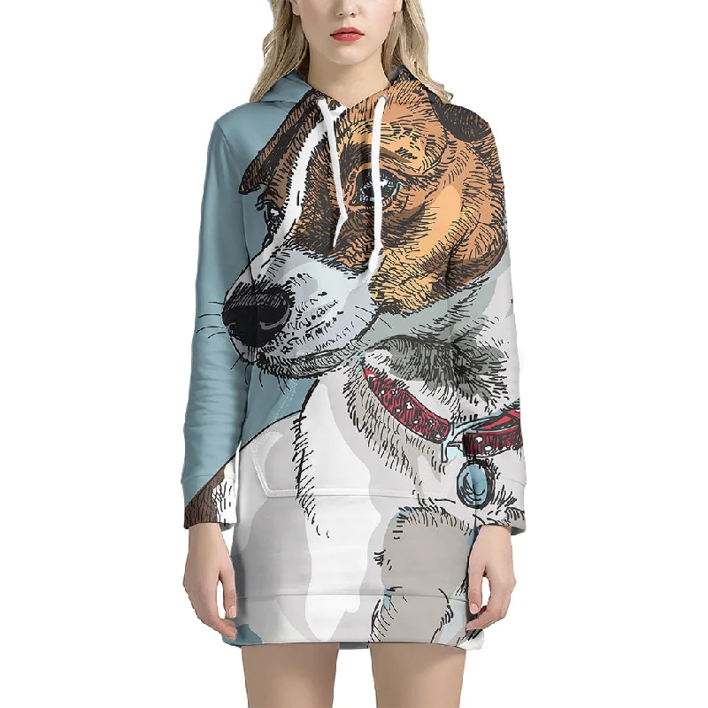 Drawing Jack Russell Terrier Print Pullover Hoodie Dress