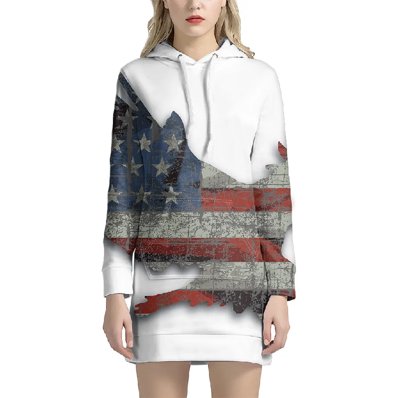 Eagle American Flag Print Pullover Hoodie Dress