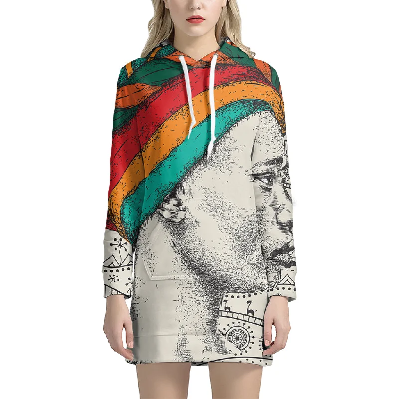 Ethnic African Girl Print Pullover Hoodie Dress