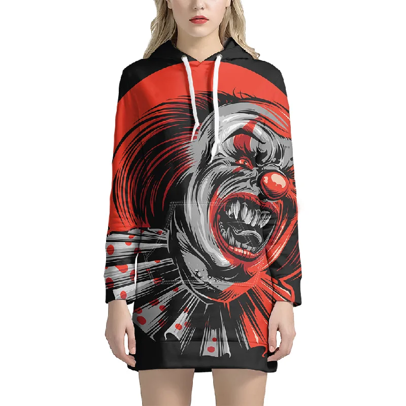 Evil Clown Print Pullover Hoodie Dress