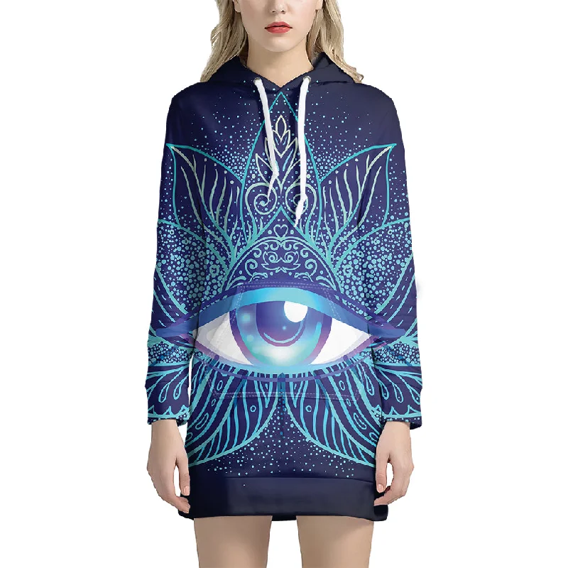 Eye of Providence Flower Print Pullover Hoodie Dress