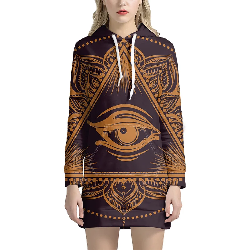 Eye of Providence Mandala Print Pullover Hoodie Dress