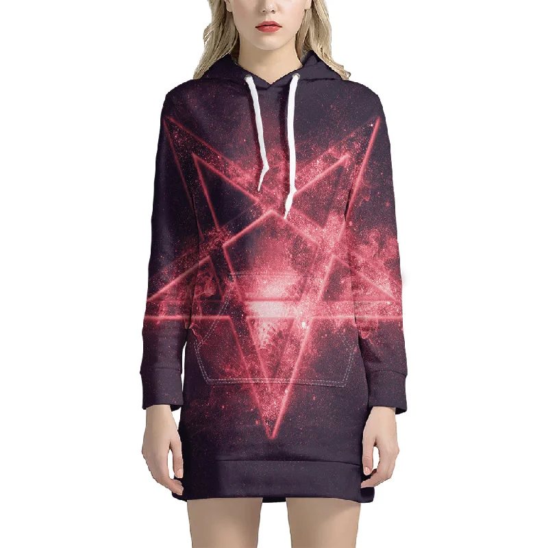 Fiery Reversed Pentagram Print Pullover Hoodie Dress