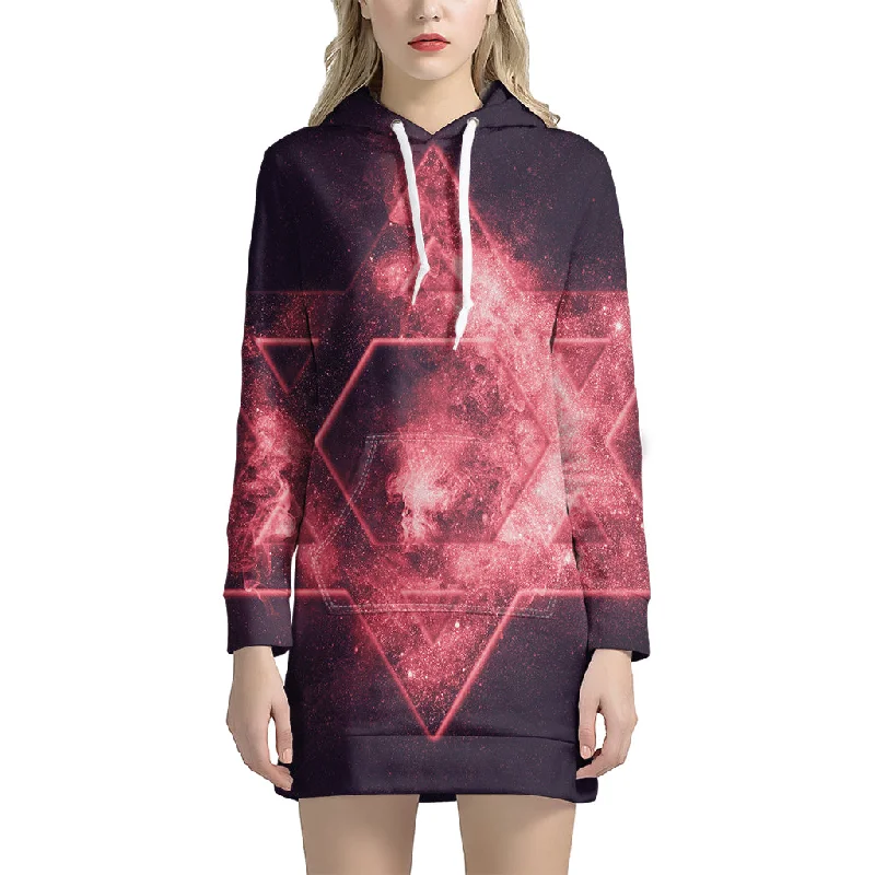 Fiery Star of David Print Pullover Hoodie Dress