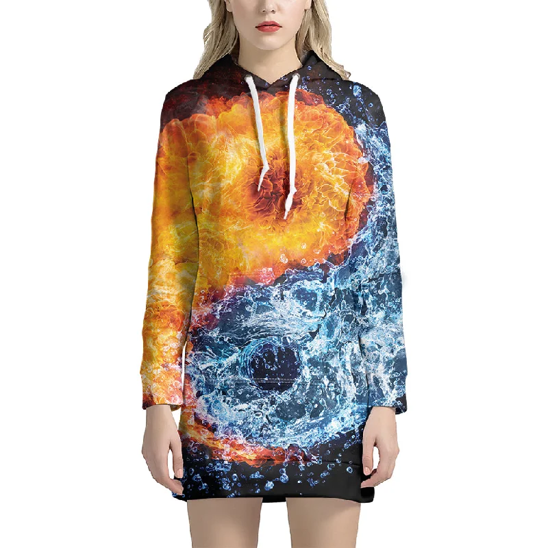 Fire And Water Yin Yang Print Pullover Hoodie Dress