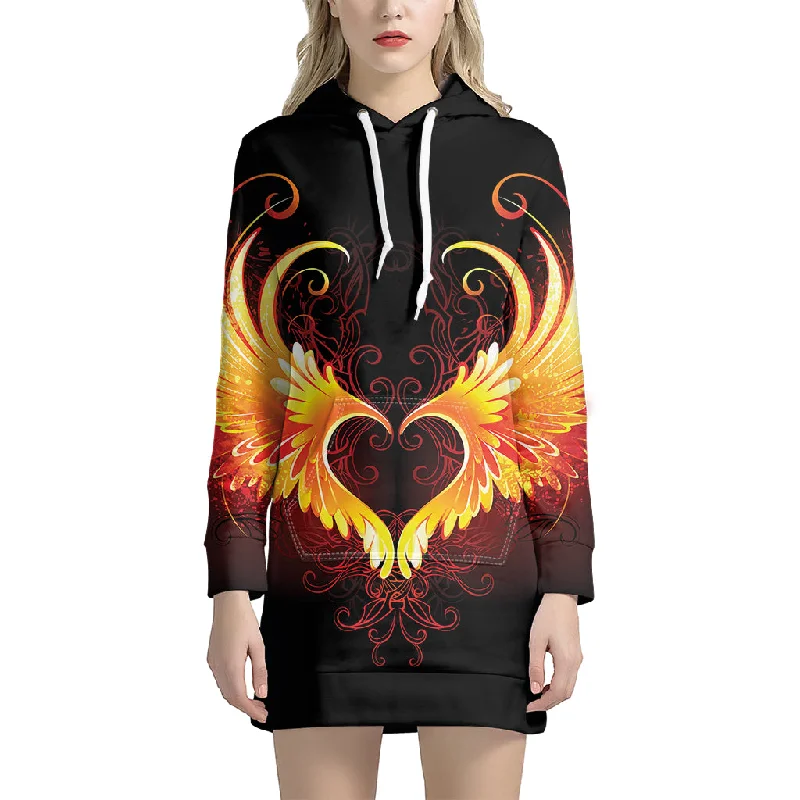 Fire Angel Wings Print Pullover Hoodie Dress