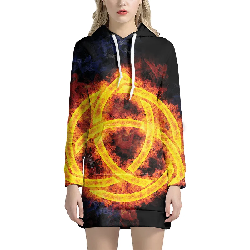 Fire Celtic Knot Print Pullover Hoodie Dress