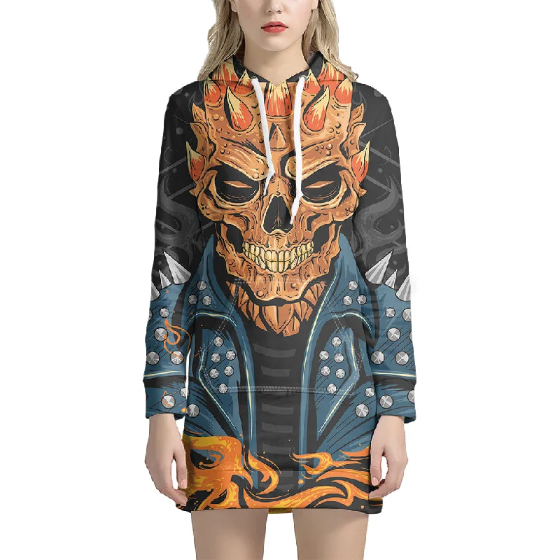 Fire Punk Devil Print Pullover Hoodie Dress