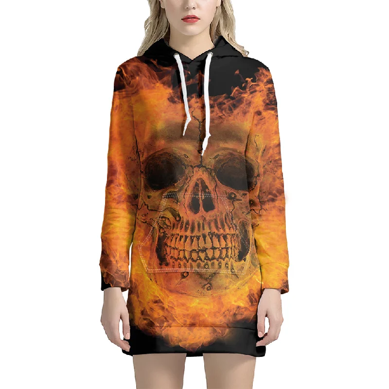 Fire Skull Print Pullover Hoodie Dress