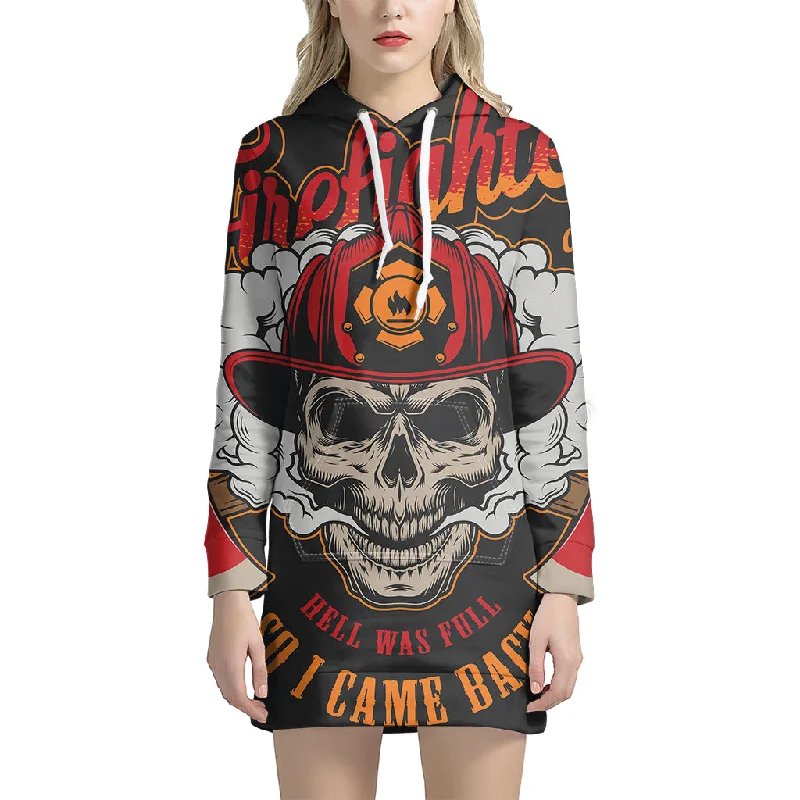 Firefighter Department Skull Print Pullover Hoodie Dress