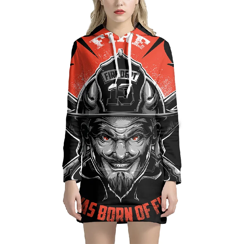 Firefighter Devil Print Pullover Hoodie Dress