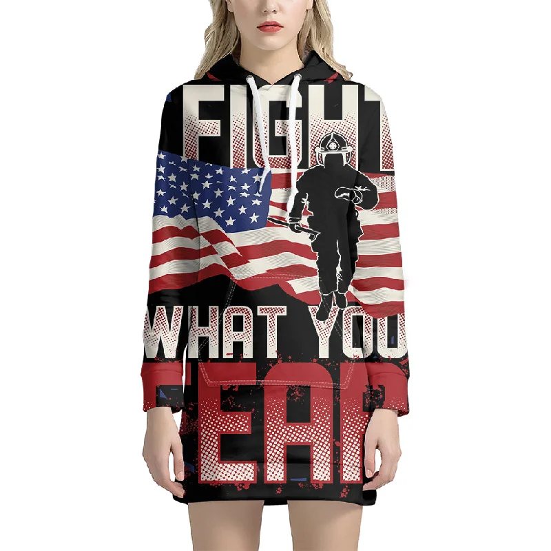 Firefighter I Fight What You Fear Print Pullover Hoodie Dress