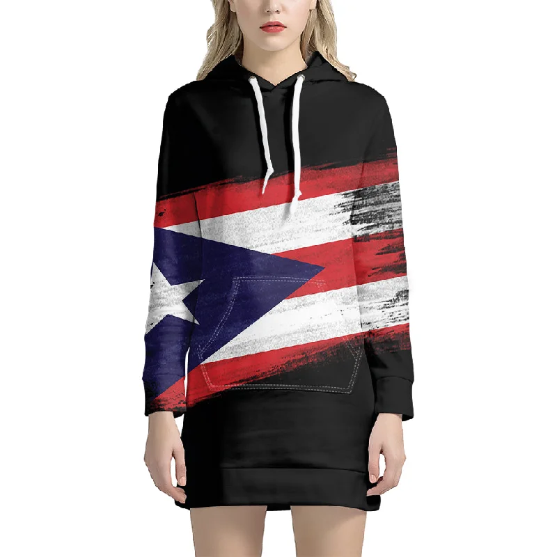 Flag Of Puerto Rico Print Pullover Hoodie Dress