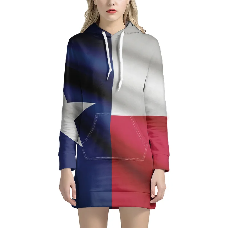 Flag Of Texas Print Pullover Hoodie Dress