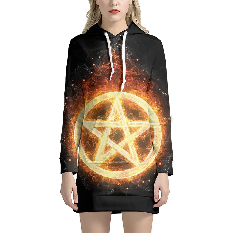 Flame Pentagram Print Pullover Hoodie Dress