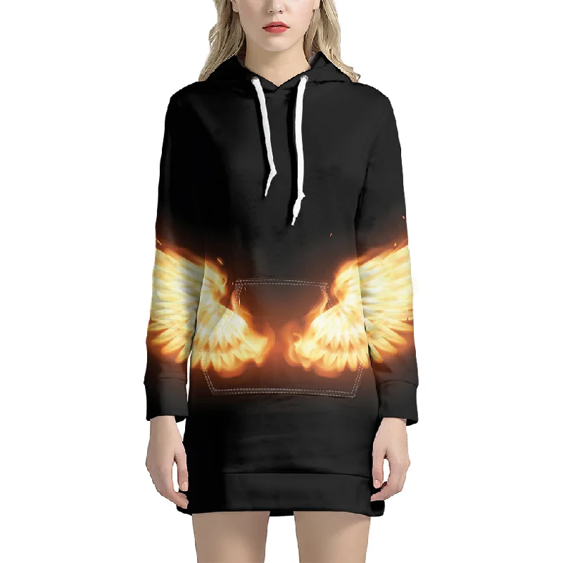 Flame Wings Print Pullover Hoodie Dress