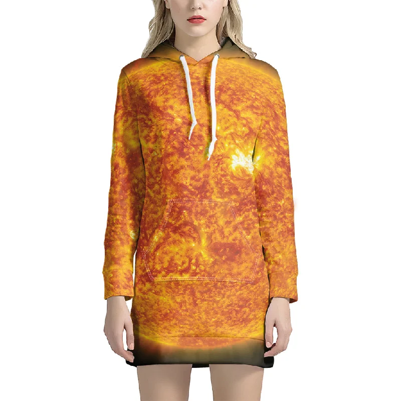 Flaming Sun Print Pullover Hoodie Dress