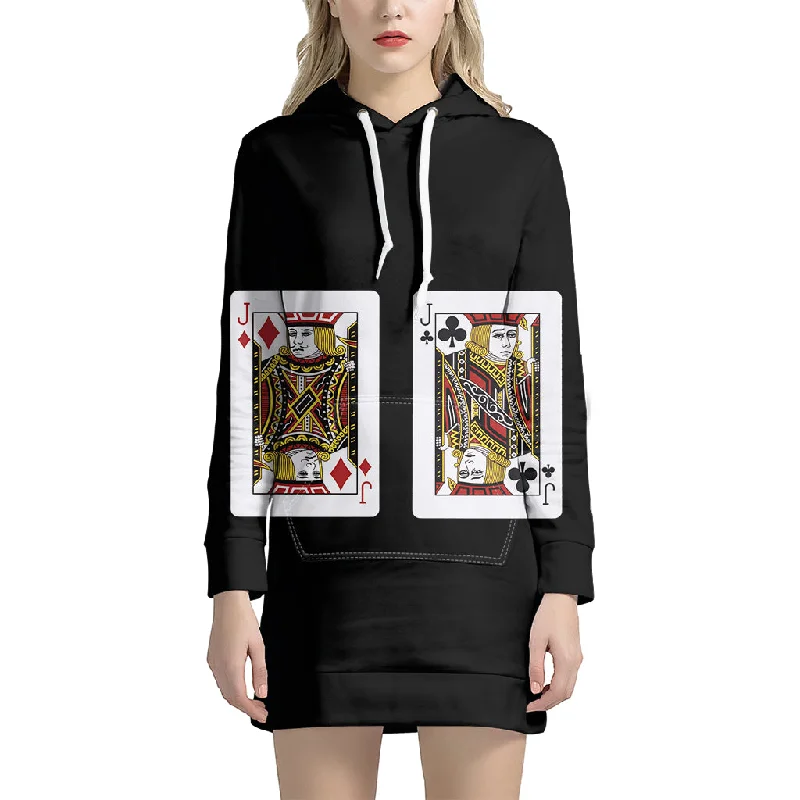 Four Jacks Playing Cards Print Pullover Hoodie Dress