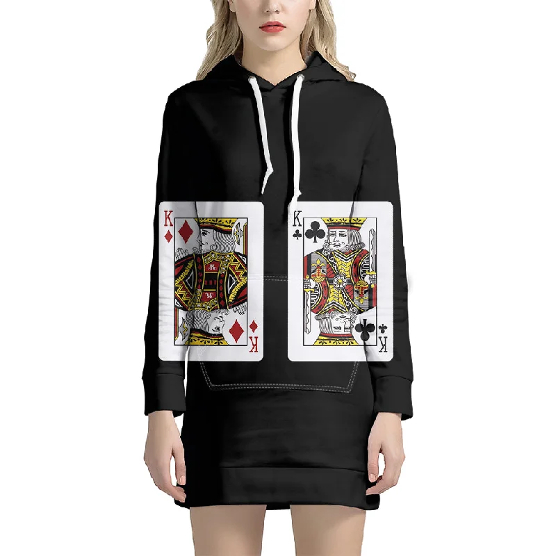 Four Kings Playing Cards Print Pullover Hoodie Dress