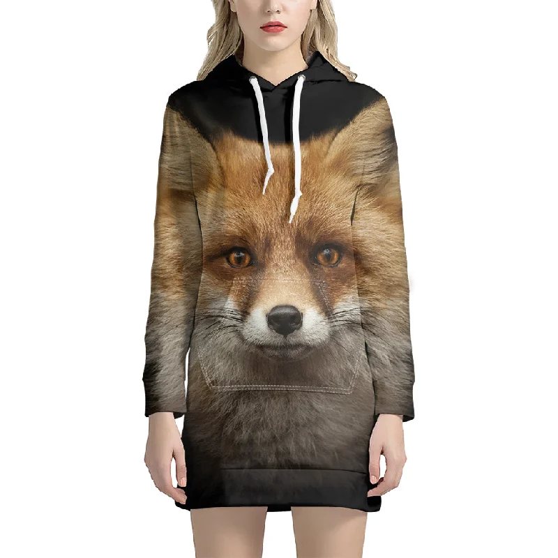 Fox Portrait Print Pullover Hoodie Dress