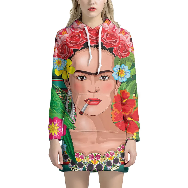 Frida Kahlo Serape Print Pullover Hoodie Dress