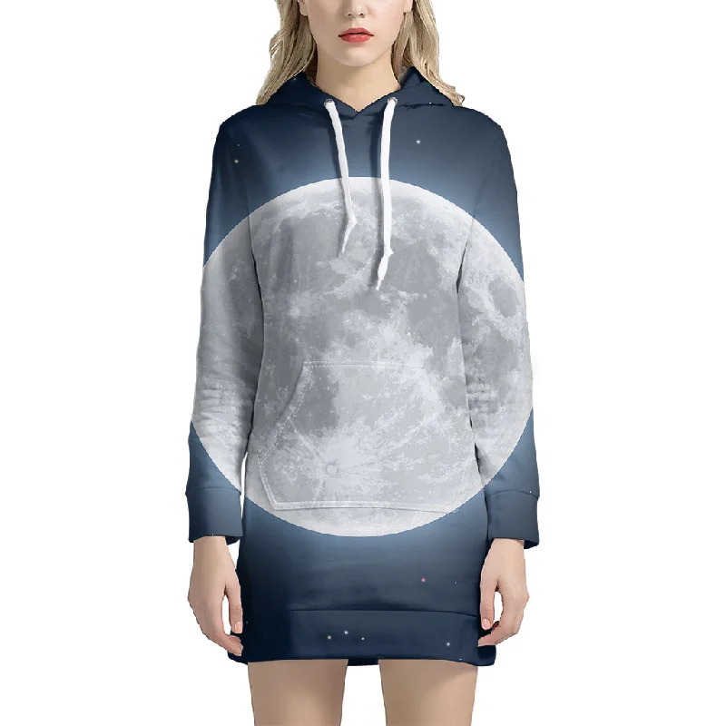 Full Moon Print Pullover Hoodie Dress