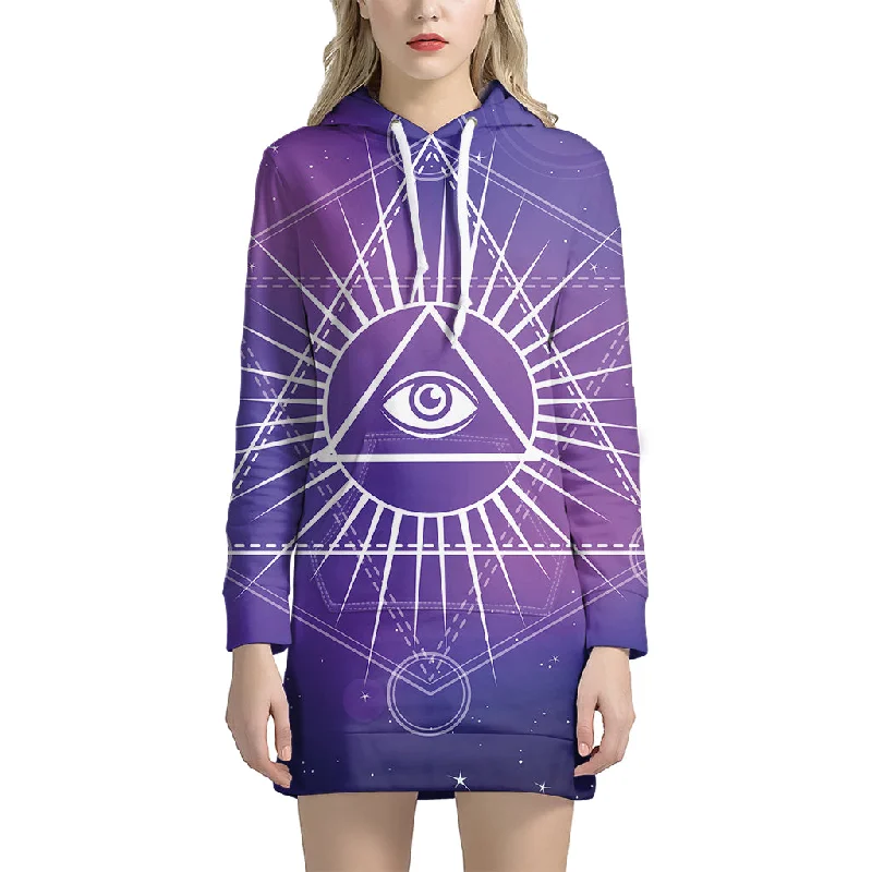 Galaxy Eye of Providence Print Pullover Hoodie Dress