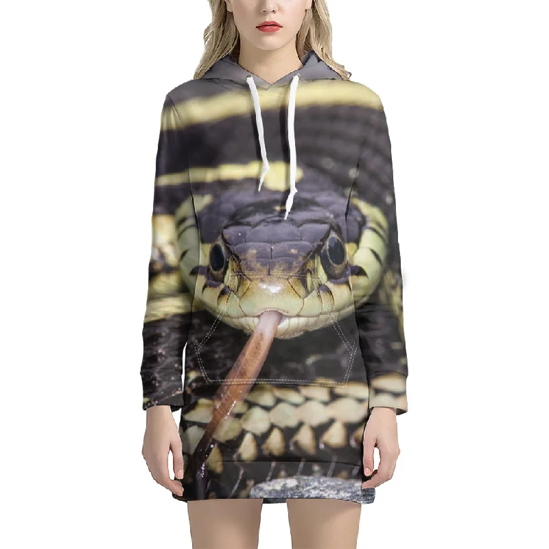 Garter Snake Print Pullover Hoodie Dress