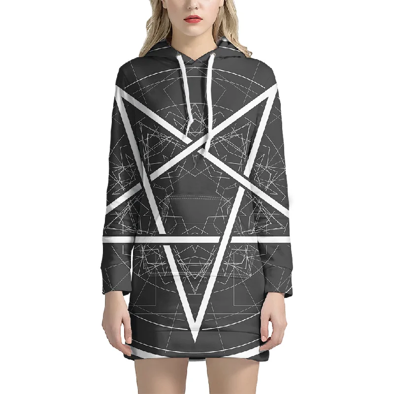 Geometric Inverted Pentagram Print Pullover Hoodie Dress