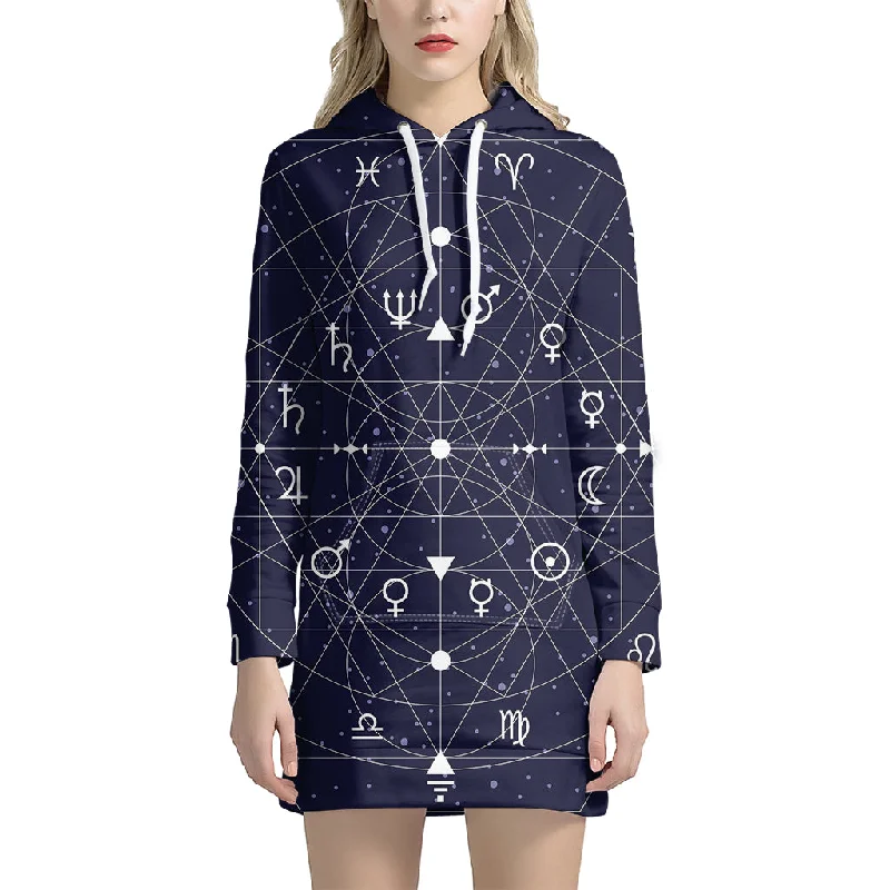 Geometric Zodiac Signs Print Pullover Hoodie Dress