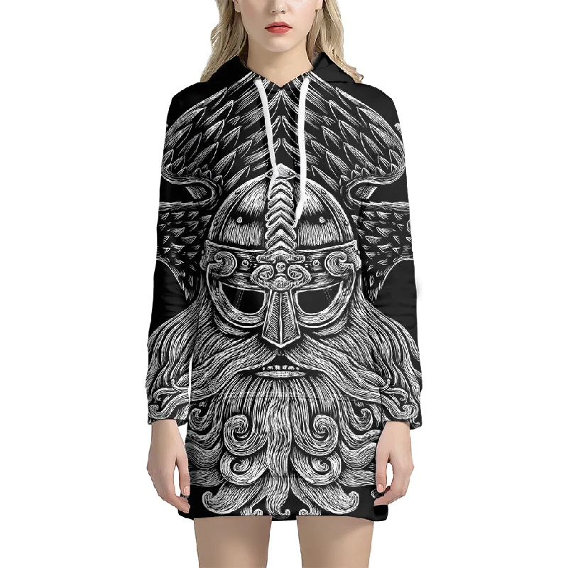 God Odin With Huginn And Muninn Print Pullover Hoodie Dress