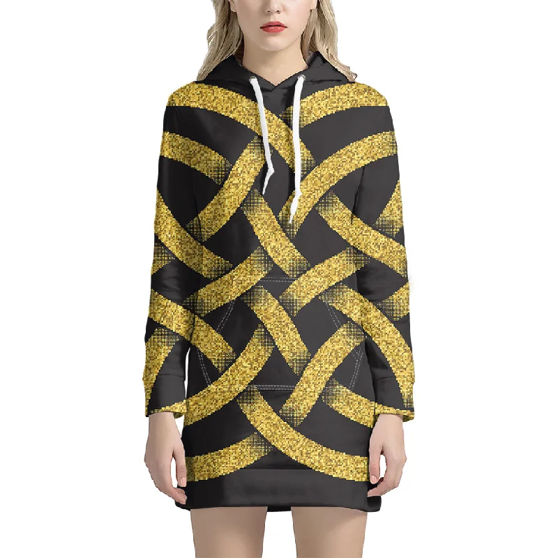 Gold Celtic Knot Symbol Print Pullover Hoodie Dress