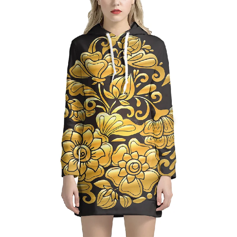 Gold Easter Egg Print Pullover Hoodie Dress